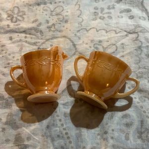 Vintage Fire King Peach Lusterware Creamer and Sugar Bowl Laurel Leaf Pattern